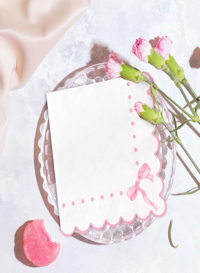 JarThenaAMCS مناديل ورقية مزينة بفيونكة وردية اللون من JarThenaAMCS، 100 قطعة، مثالية للغداء والعشاء، ومناسبة لحفلات أعياد الميلاد، وتزيين الطاولات. - Image 5